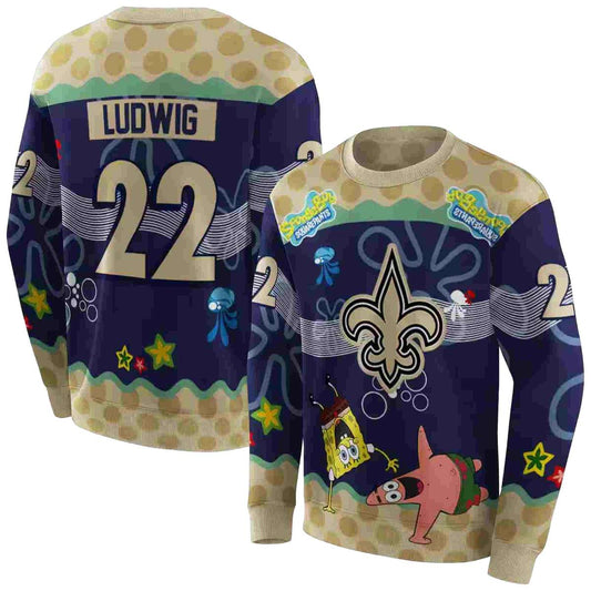 Personalized New Orleans Saints Patrick Star Gold Navy AOP Sweatshirt - Moonbestprint