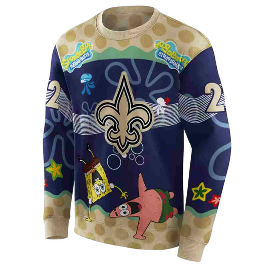Personalized New Orleans Saints Patrick Star Gold Navy AOP Sweatshirt - Moonbestprint