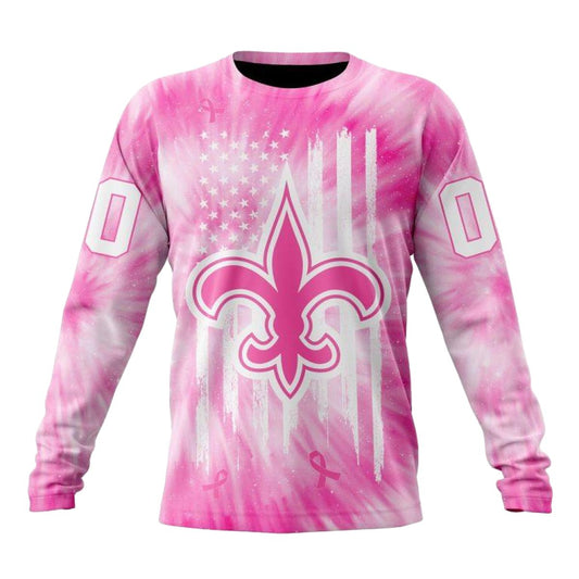 Personalized New Orleans Saints Pink Tie Dye AOP Sweatshirt - Moonbestprint
