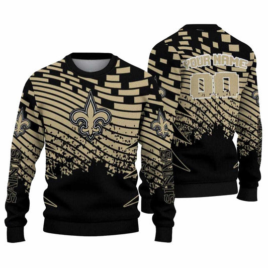 Personalized New Orleans Saints Pixel Flow Gold Black AOP Sweatshirt - Moonbestprint