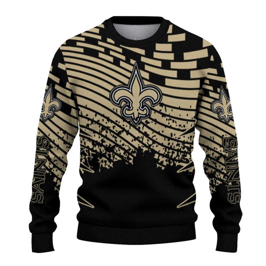 Personalized New Orleans Saints Pixel Flow Gold Black AOP Sweatshirt - Moonbestprint