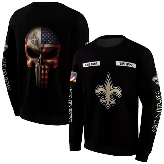 Personalized New Orleans Saints Punisher Skull Black AOP Sweatshirt - Moonbestprint