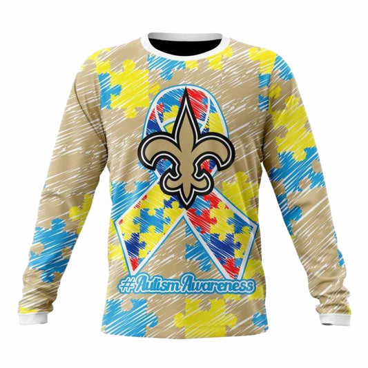 Personalized New Orleans Saints Puzzle Autism Awareness AOP Sweatshirt - Moonbestprint