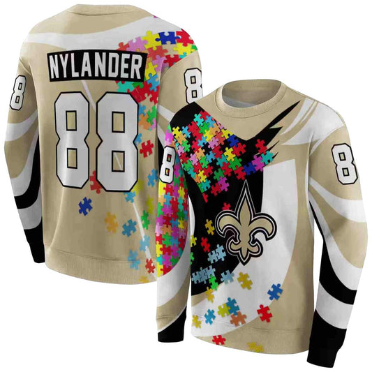 Personalized New Orleans Saints Puzzle Pieces Gold AOP Sweatshirt - Moonbestprint