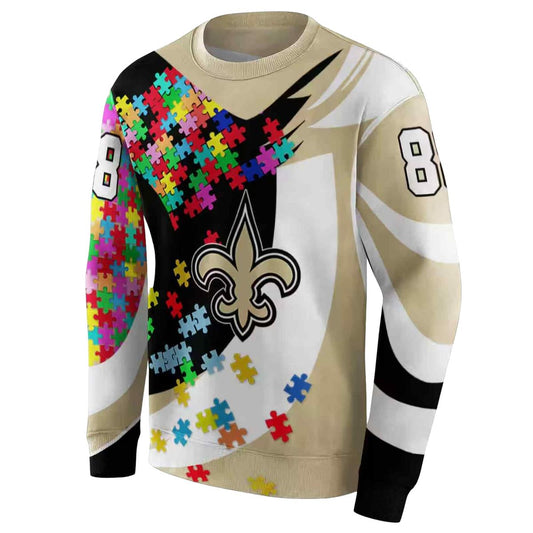Personalized New Orleans Saints Puzzle Pieces Gold AOP Sweatshirt - Moonbestprint