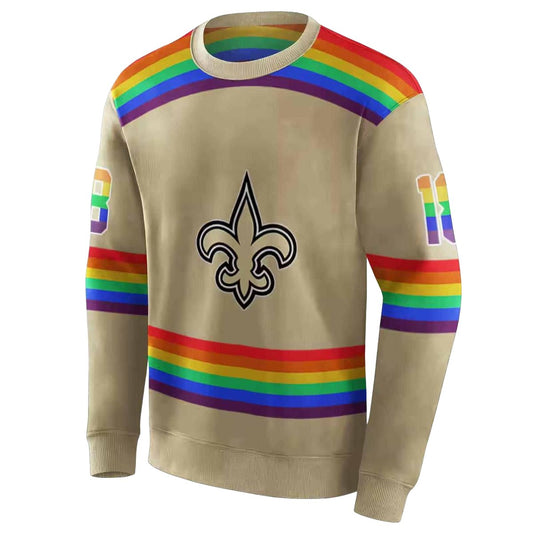 Personalized New Orleans Saints Rainbow Stripes Gold AOP Sweatshirt - Moonbestprint
