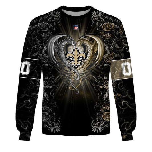 Personalized New Orleans Saints Rose Dragon AOP Sweatshirt - Moonbestprint