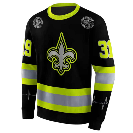 Personalized New Orleans Saints Safety Motif Black Neon Green AOP Sweatshirt - Moonbestprint