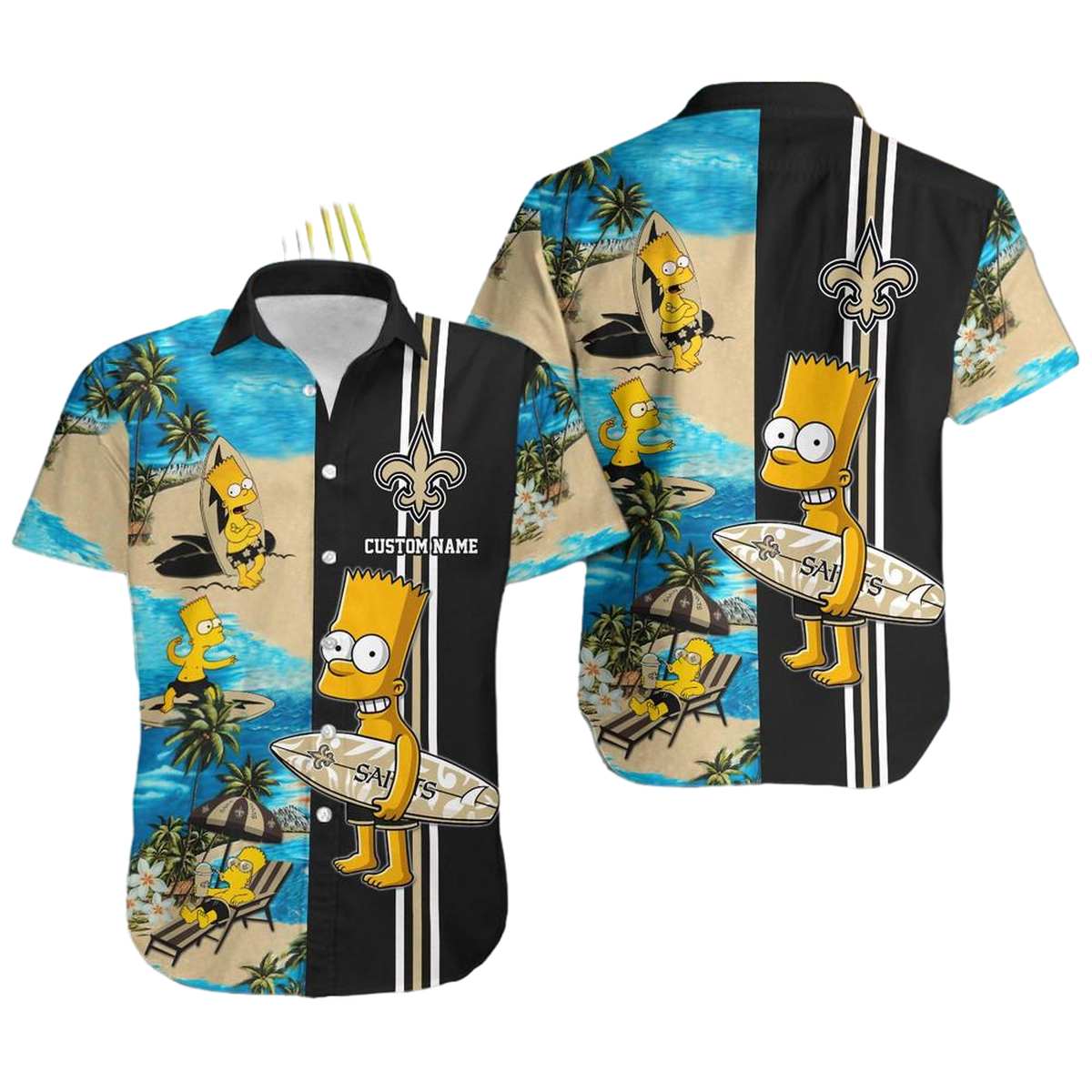 Personalized New Orleans Saints Simpsons Surfing Funny Hawaiian Shirt - Moonbestprint