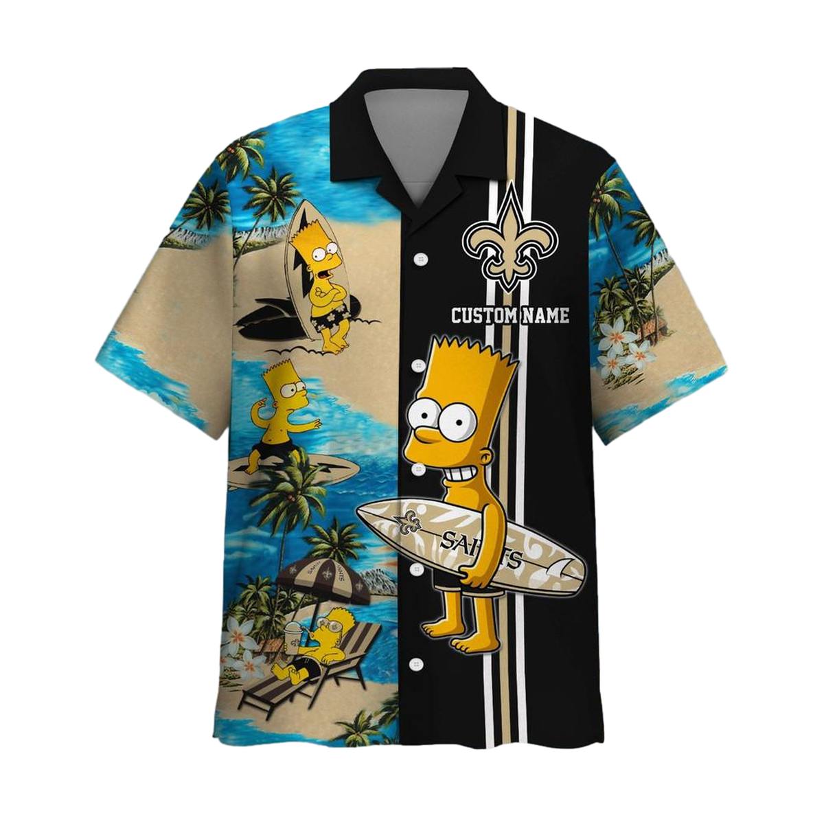 Personalized New Orleans Saints Simpsons Surfing Funny Hawaiian Shirt - Moonbestprint