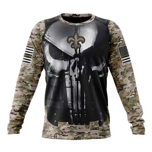 Personalized New Orleans Saints Skull Camo Veteran AOP Sweatshirt - Moonbestprint