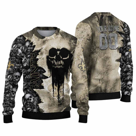 Personalized New Orleans Saints Skull Collage Gold AOP Sweatshirt - Moonbestprint