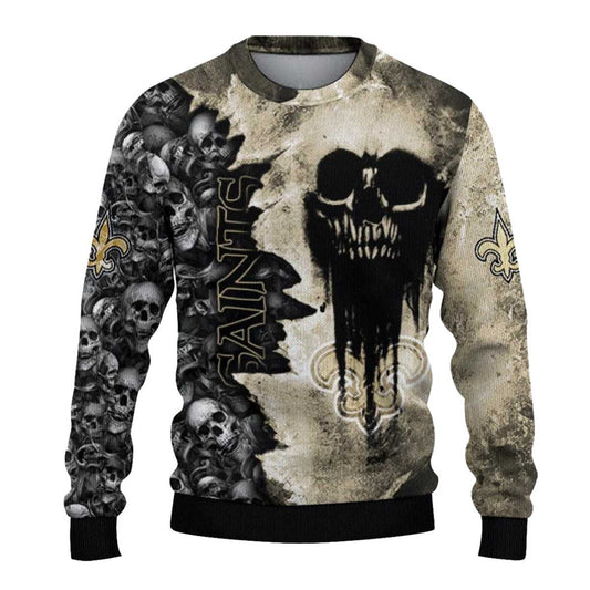 Personalized New Orleans Saints Skull Collage Gold AOP Sweatshirt - Moonbestprint