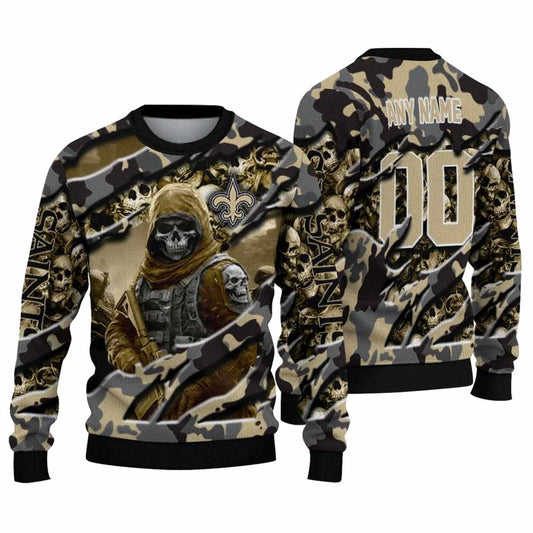 Personalized New Orleans Saints Skull Horde Gold AOP Sweatshirt - Moonbestprint