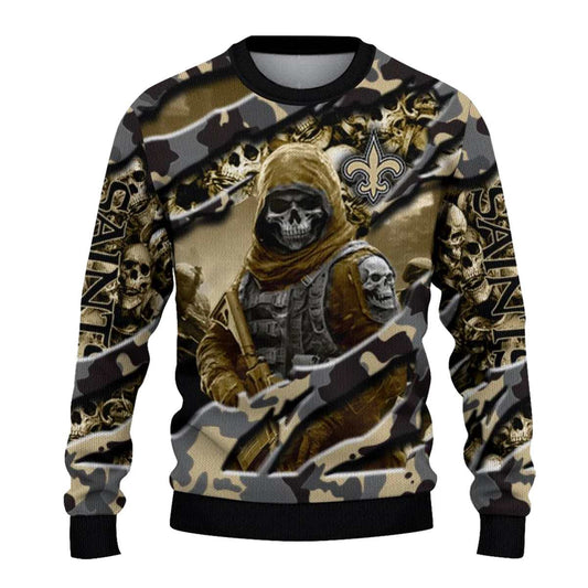 Personalized New Orleans Saints Skull Horde Gold AOP Sweatshirt - Moonbestprint