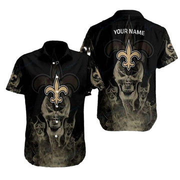 Personalized New Orleans Saints Smoke Skull Hawaiian Shirt - Moonbestprint