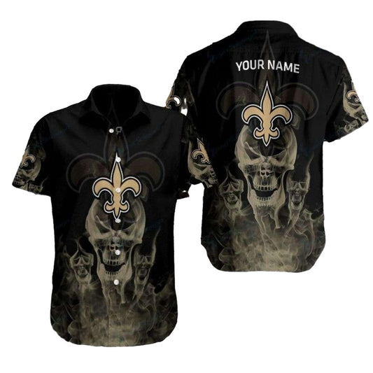 Personalized New Orleans Saints Smoke Skull Hawaiian Shirt - Moonbestprint