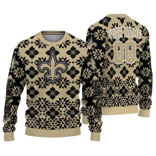 Personalized New Orleans Saints Snowflake Matrix Gold AOP Sweatshirt - Moonbestprint