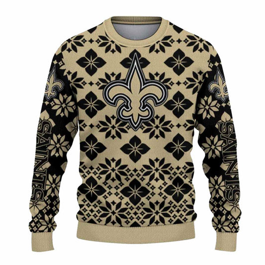 Personalized New Orleans Saints Snowflake Matrix Gold AOP Sweatshirt - Moonbestprint