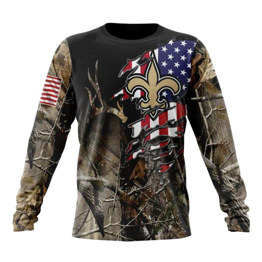 Personalized New Orleans Saints Special Camo And US Flag Realtree AOP Sweatshirt - Moonbestprint