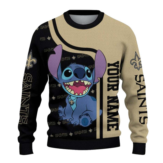 Personalized New Orleans Saints Stitch Art Black Gold AOP Sweatshirt - Moonbestprint