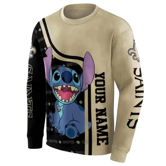 Personalized New Orleans Saints Stitch Ohana Gold And Black AOP Sweatshirt - Moonbestprint
