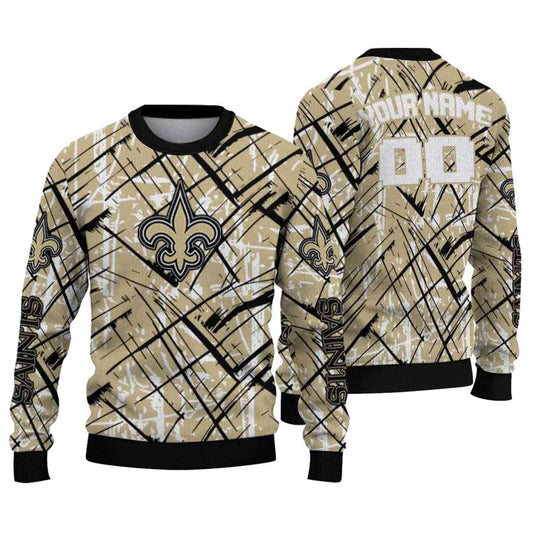 Personalized New Orleans Saints Streak Overlay Gold AOP Sweatshirt - Moonbestprint