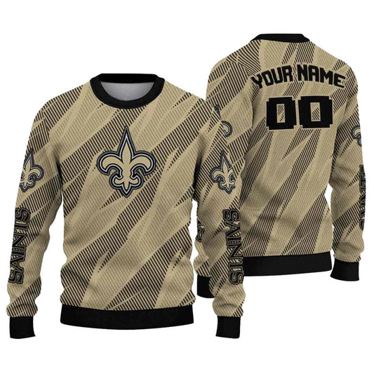 Personalized New Orleans Saints Stripe Motion Gold AOP Sweatshirt - Moonbestprint