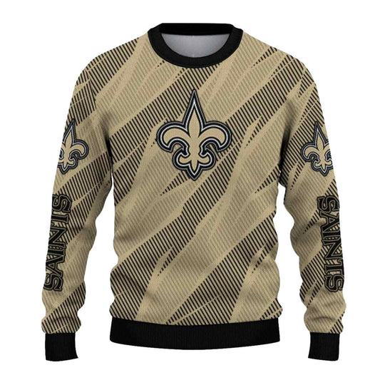Personalized New Orleans Saints Stripe Motion Gold AOP Sweatshirt - Moonbestprint