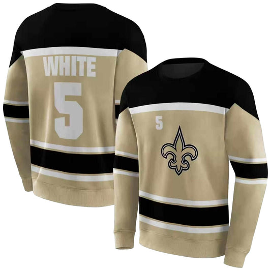 Personalized New Orleans Saints Striped Pattern Gold And Black AOP Sweatshirt - Moonbestprint