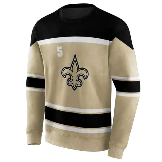 Personalized New Orleans Saints Striped Pattern Gold And Black AOP Sweatshirt - Moonbestprint