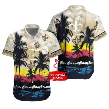 Personalized New Orleans Saints Sunset Palm Coconut Hawaiian Shirt - Moonbestprint