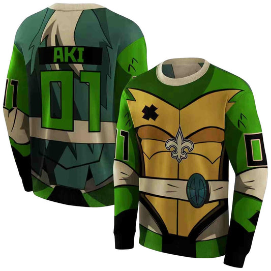 Personalized New Orleans Saints Superhero Armor Gold Green AOP Sweatshirt - Moonbestprint