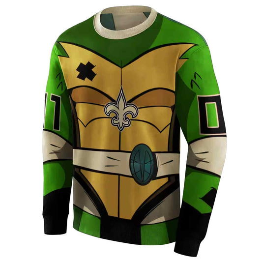 Personalized New Orleans Saints Superhero Armor Gold Green AOP Sweatshirt - Moonbestprint