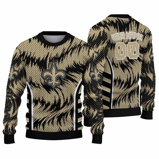 Personalized New Orleans Saints Swirl Flow Gold AOP Sweatshirt - Moonbestprint