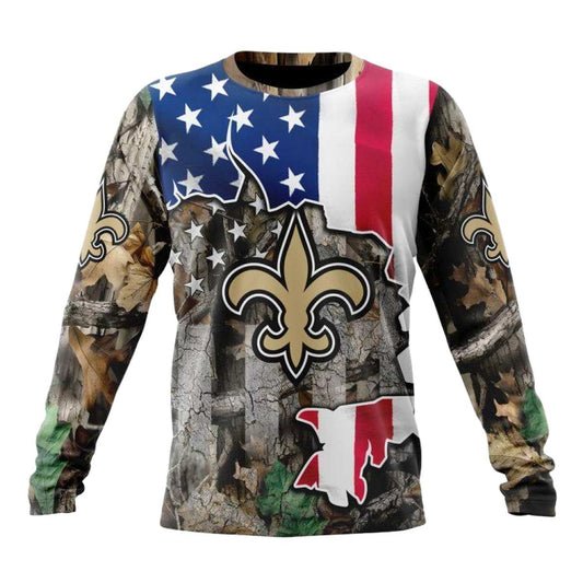 Personalized New Orleans Saints USA Flag Camo Realtree AOP Sweatshirt - Moonbestprint