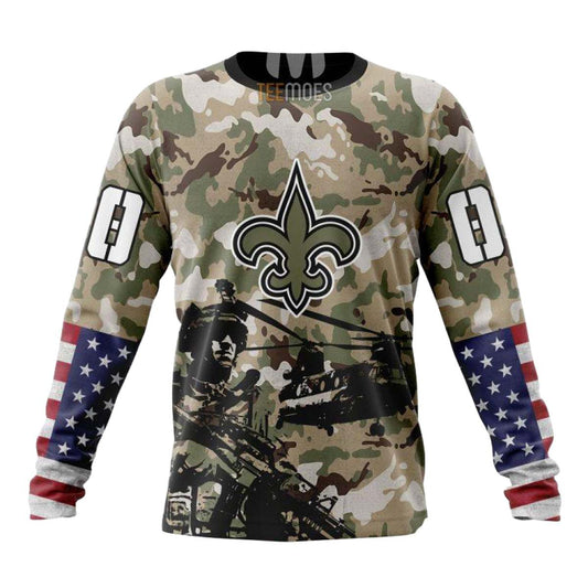 Personalized New Orleans Saints Veteran Salute To Service AOP Sweatshirt - Moonbestprint