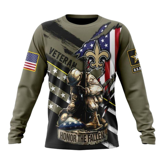 Personalized New Orleans Saints Veterans Kneeling Soldier AOP Sweatshirt - Moonbestprint