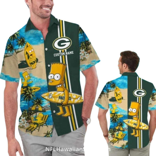 Personalized Packers And Bart Simpson Surfing 2025 Hawaiian Shirt - Moonbestprint
