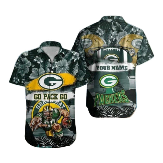 Personalized Packers Mascot And Tropical Background Hawaiian Shirt - Moonbestprint