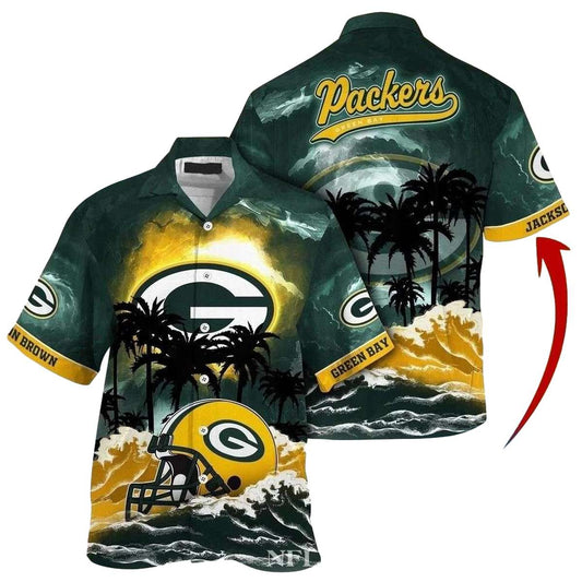 Personalized Packers Sunset Palm Tropical Evening Vibes 2025 Hawaiian Shirt - Moonbestprint