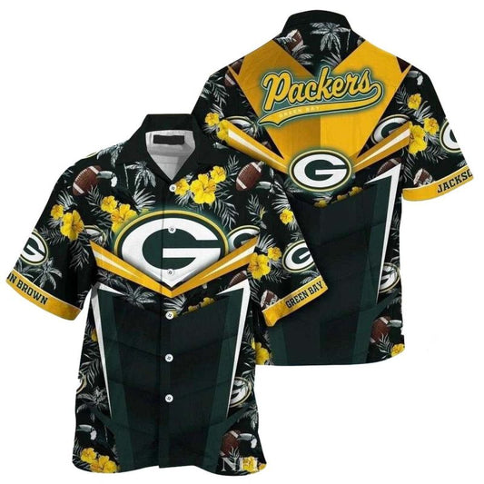 Personalized Packers Sunset Yellow Hibiscus Hawaiian Shirt - Moonbestprint