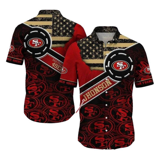 Personalized Patriotic Playmaker San Francisco 49ers Hawaiian Shirt - Moonbestprint