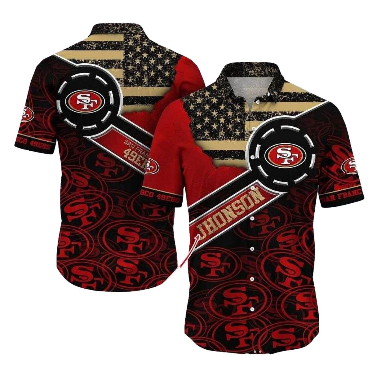 Personalized Patriotic Playmaker San Francisco 49ers Hawaiian Shirt - Moonbestprint