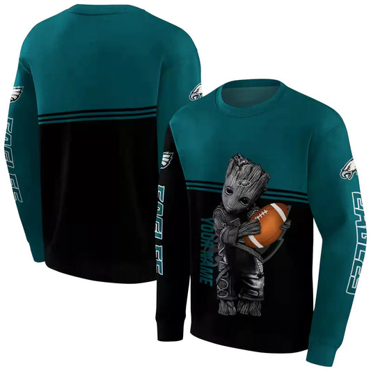 Personalized Philadelphia Eagles Baby Groot Green Black Aop Sweatshirt - Moonbestprint
