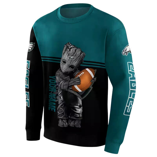 Personalized Philadelphia Eagles Baby Groot Green Black Aop Sweatshirt - Moonbestprint