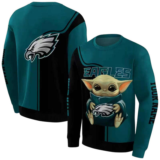 Personalized Philadelphia Eagles Baby Yoda Green Black Aop Sweatshirt - Moonbestprint