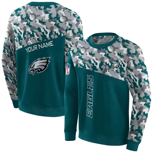 Personalized Philadelphia Eagles Camo Pattern Green Aop Sweatshirt - Moonbestprint