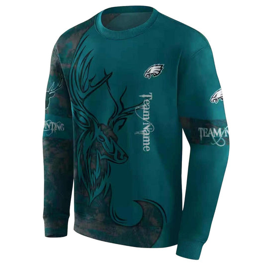 Personalized Philadelphia Eagles Deer Silhouette Green Aop Sweatshirt - Moonbestprint