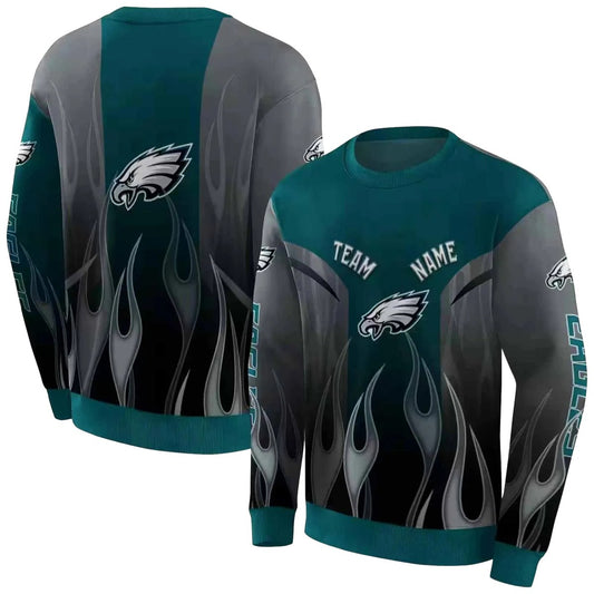 Personalized Philadelphia Eagles Flame Design Green Aop Sweatshirt - Moonbestprint